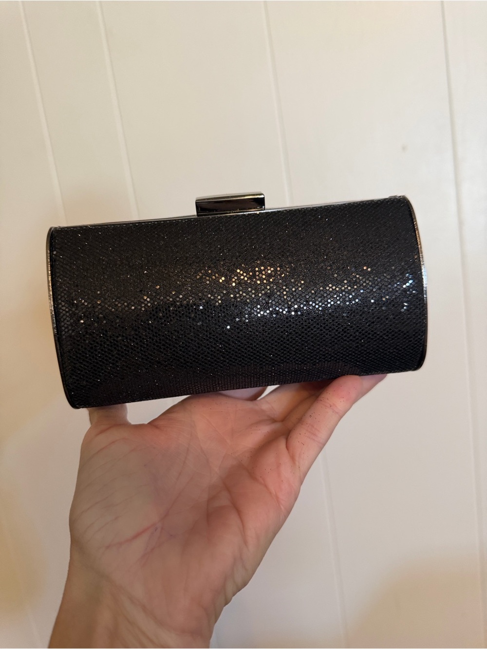 Black Sparkle Evening Clutch with Metallic Clasp